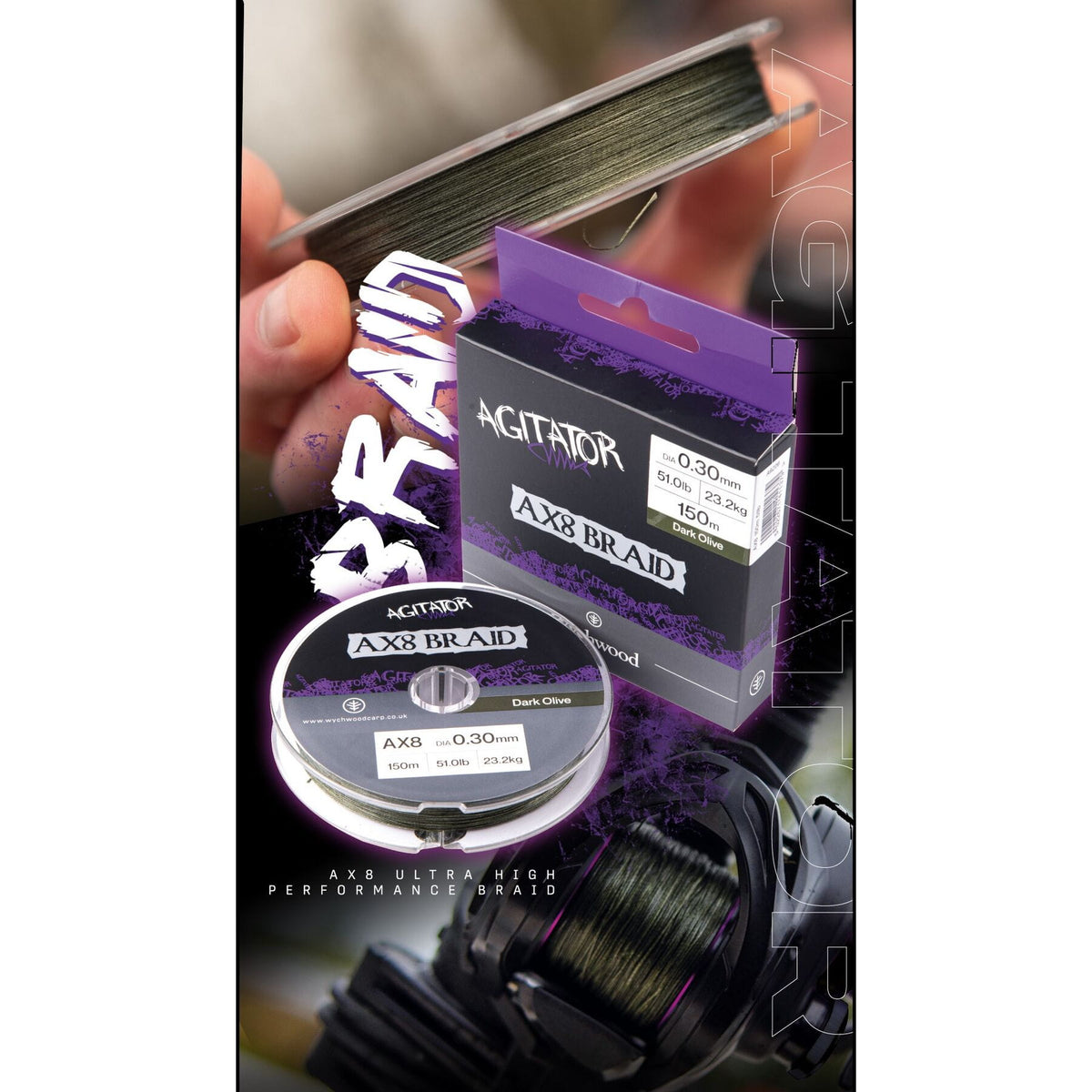 Agitator AX8 300m 31.9lb - 0.20mm Braid Braid Wychwood