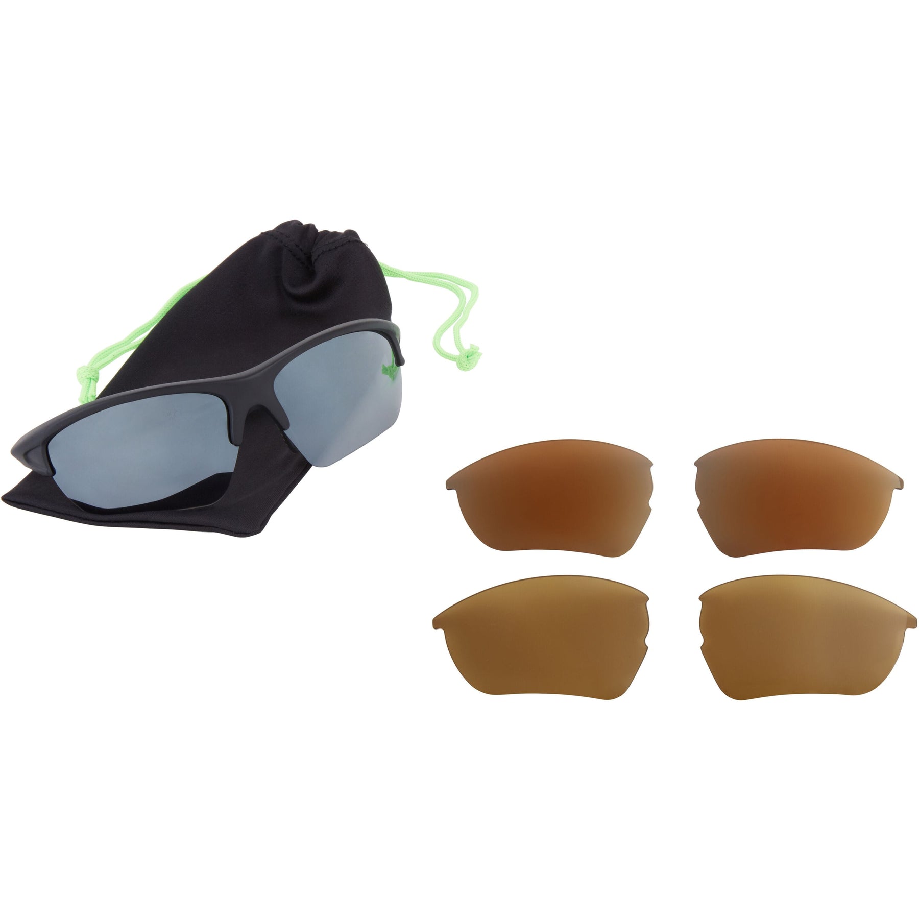 Mission Matt Black Sunglasses- 3 Polarised Lens Pack-Silver Mirror/Bronze/Yellow