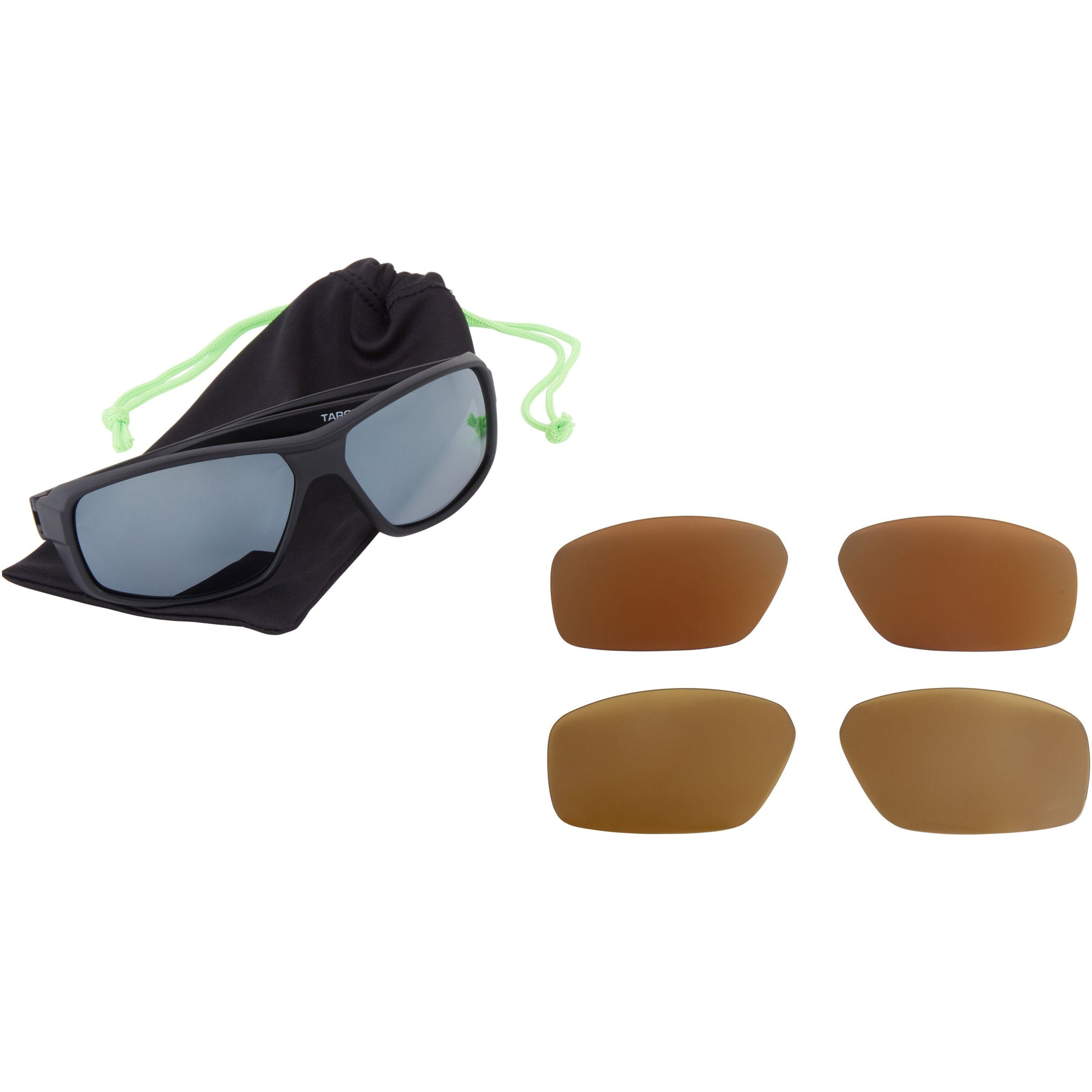 Target Matt Black Sunglasses - 3 Polarised Lens Pack-Silver Mirror/Bronze/Yellow