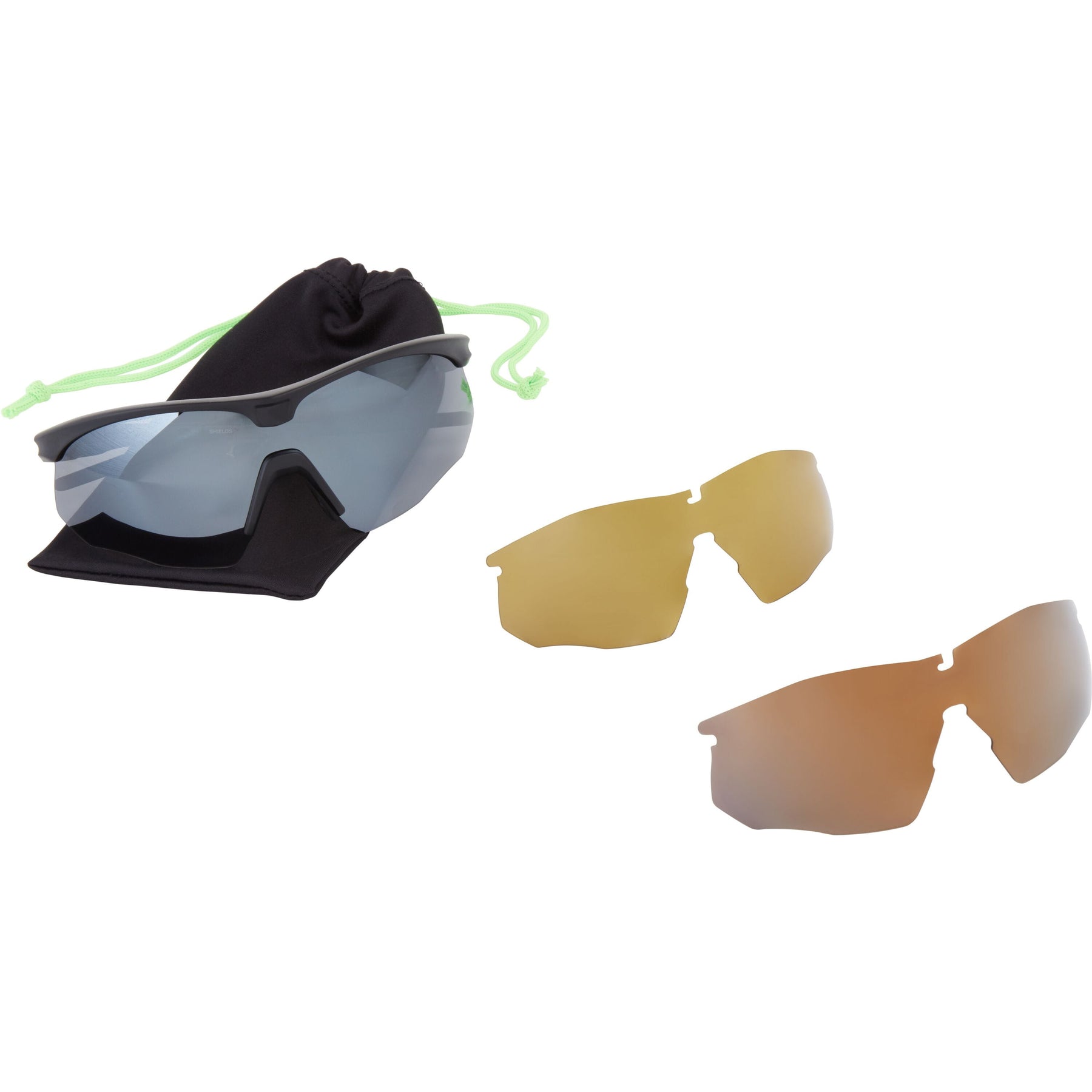 Shields Matt Black Sunglasses- 3 Polarised Lens Pack-Silver Mirror/Bronze/Yellow  Sunglasses Wychwood